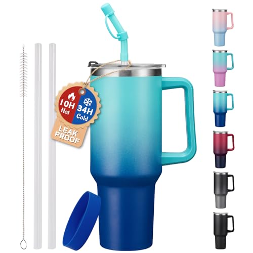 40 oz Tumbler with Handle and Straw Lid - Leak-proof Vacuum Insulated Travel Cup I15292