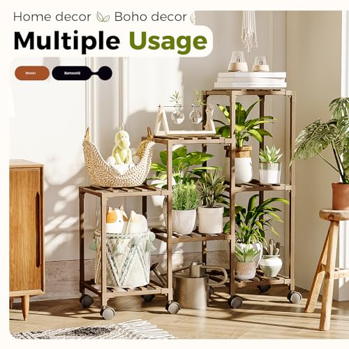 Bamworld Plant Stand Indoor Outdoor Wood Plant Rack 3 Tier Ladder D51744