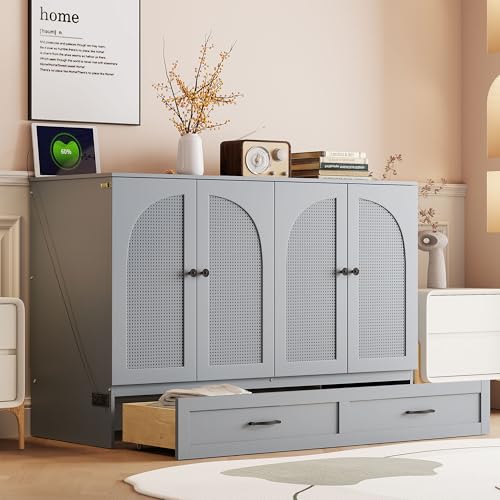 Harper & Bright Designs Queen Murphy Bed Cabinet with USB Charging Station, White D9669