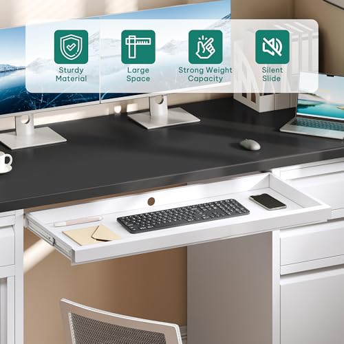 YITAHOME Office Desk with 5 Drawers, Power Outlets, 57 Inch, Black I604444
