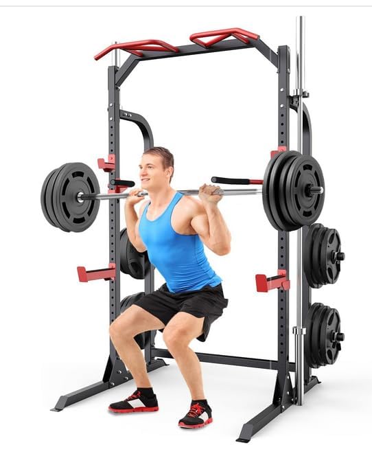 SunHome Power Cage Squat Rack with Adjustable Cable Crossover J3701