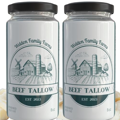 Weldon Family Farms Rendered Beef Tallow for Cooking, Grass Fed, 2 Pack, 16oz Total C474231