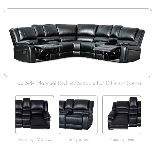LY&S Home Collection Sectional Reclining Sofa, Modular PU Leather, Black S367