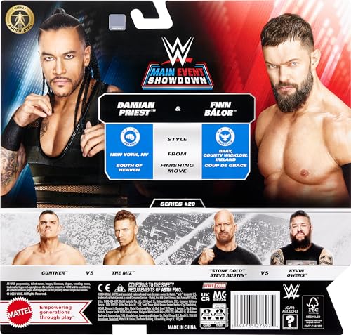Mattel WWE Main Event Championship Showdown 2-Pack Action Figures, Damian Priest & Finn Balor M127086