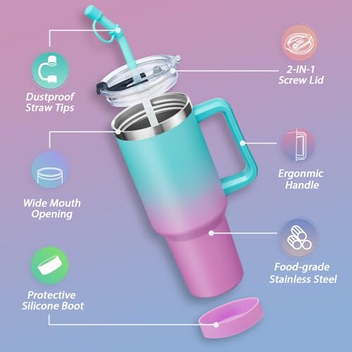 40 oz Tumbler with Handle and Straw Lid - Leak-proof Vacuum Insulated Travel Cup I15292