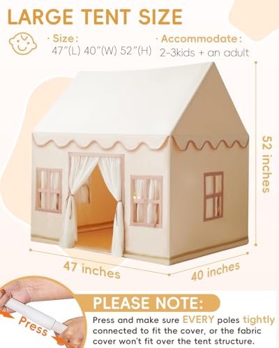 Kids Tent Playhouse with Star Lights, Flags and Tote Bags, Washable Teepee for Boys & Girls V1120