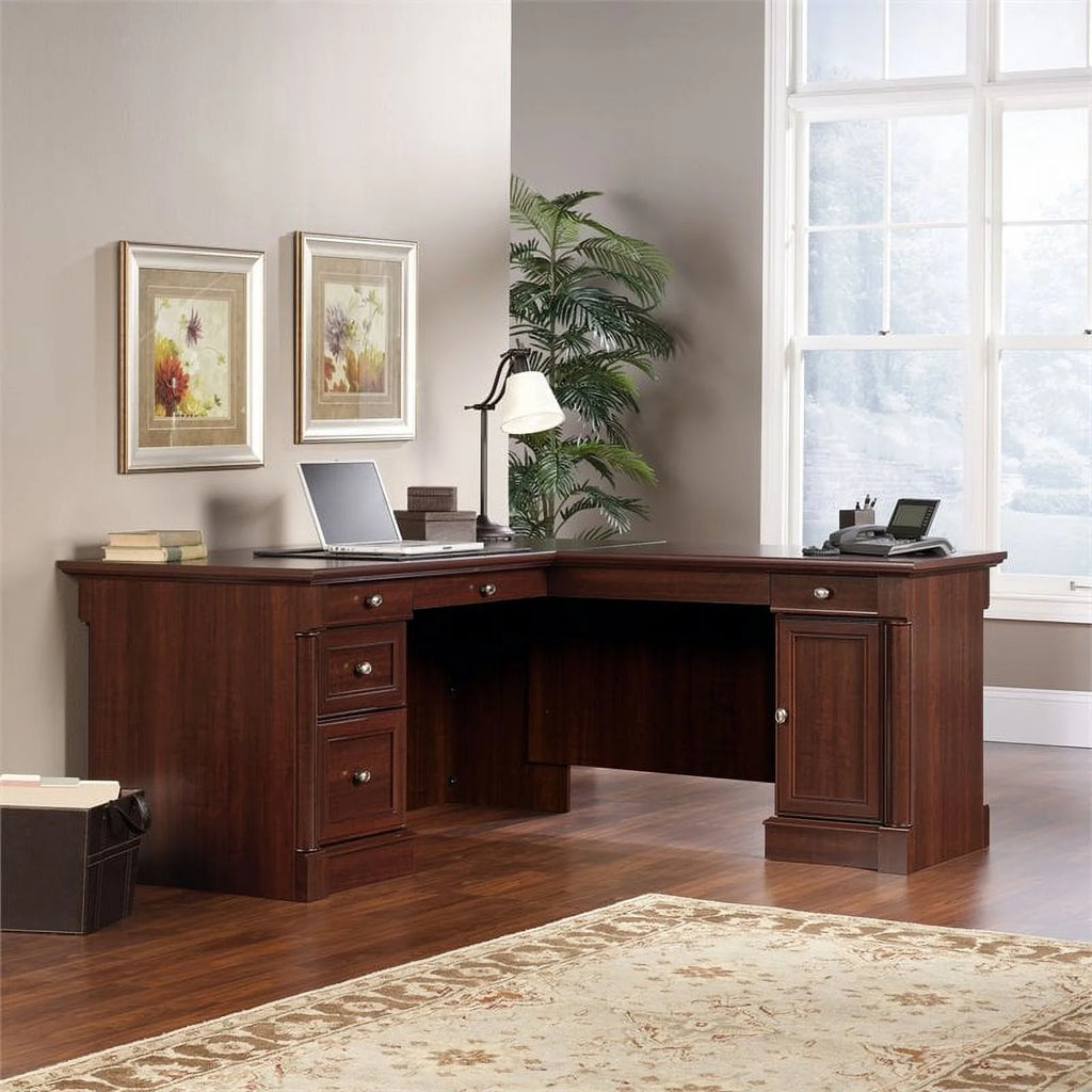 Kingfisher Lane L-Shaped Engineered Wood Desk in Select Cherry D64462