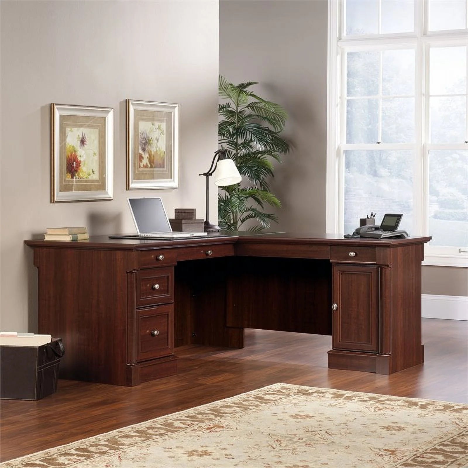 Kingfisher Lane L-Shaped Engineered Wood Desk in Select Cherry D64462