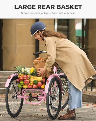 Viribus Electric Tricycle for Adults, 250W Motor, 468Wh Removable Battery, 24 in Rosy I34229