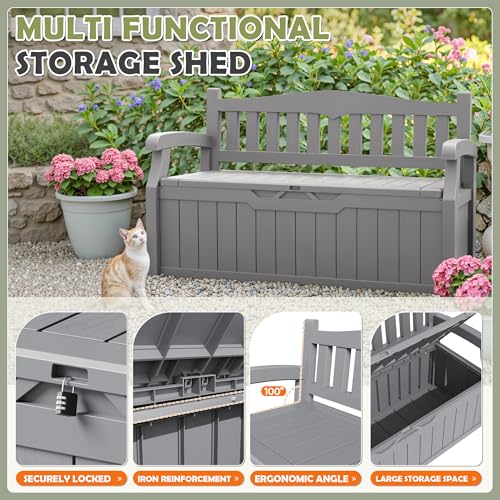 Homall 75 Gallon Outdoor Storage Bench Lockable Deck Box Waterproof UV Resistant Grey D354316