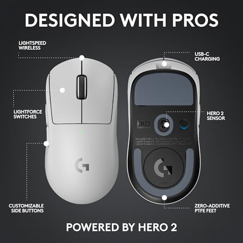 Logitech G PRO X Superlight 2 DEX Wireless Gaming Mouse, 60g, White D21215