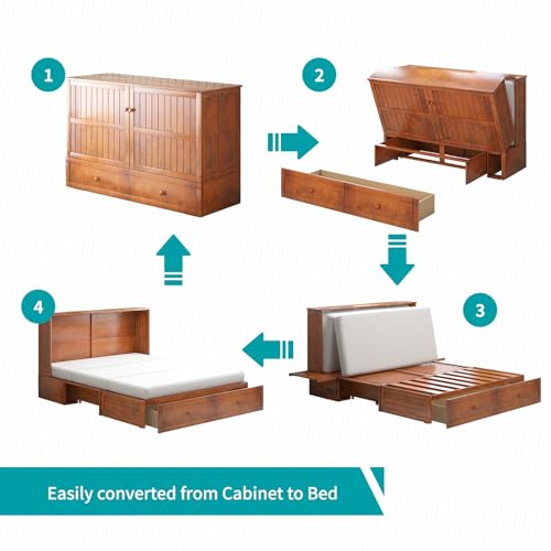 BALUS Queen Murphy Bed Cabinet with USB Charging Station, Cherry Q863
