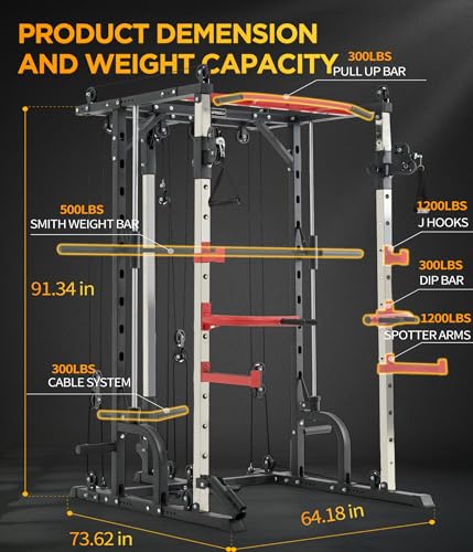 Smith Machine Home Gym with Cable Crossover Power Cage W9011