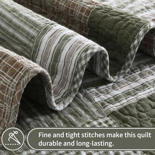 Queen Size 100% Cotton Plaid Quilt Bedding Set, 3 Pieces A93852