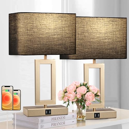 22" Touch Control Table Lamps with USB Ports, Dimmable, Gold & White V1178