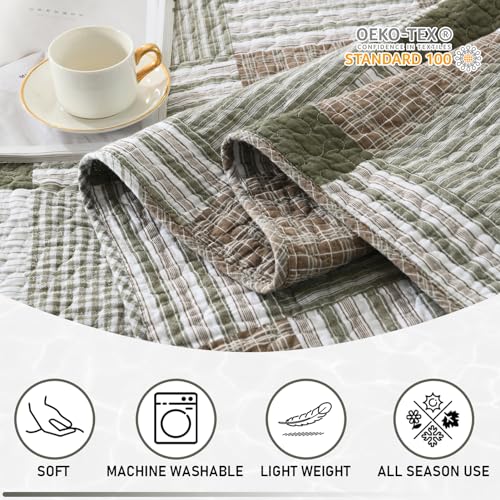 Queen Size 100% Cotton Plaid Quilt Bedding Set, 3 Pieces A93852