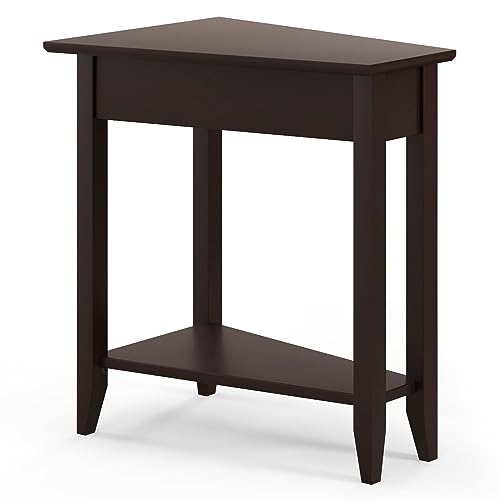 Giantex Wedge End Table with Storage Shelf, Solid Wood Legs, Espresso W87090