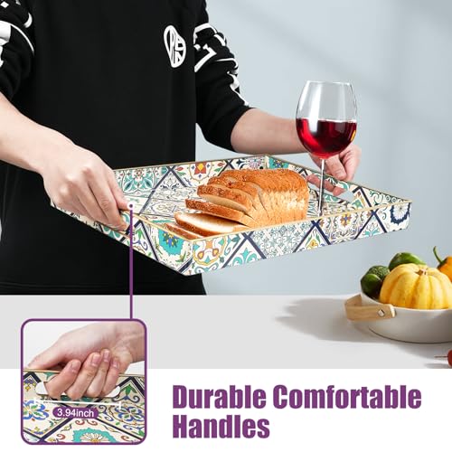 Gifturbo Blue Serving Tray with Handles, Rectangular Plastic Tray J15614