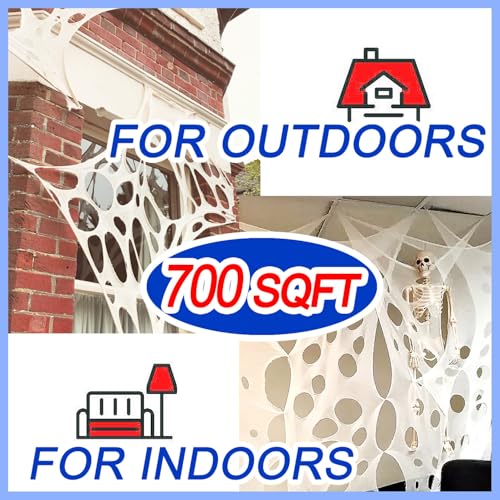 Giant Glow in The Dark Spider Web Halloween Decorations Outdoor with Blacklight S348