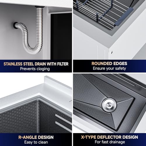 Stainless Steel Utility Sink 36" Freestanding with Pull Out Faucet, Black Y959806