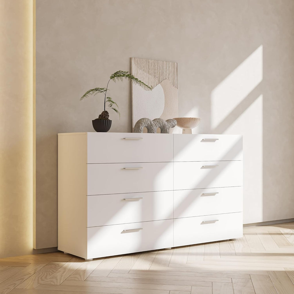 8 Drawer Double Dresser, White, Modern Chest of Drawers W219185