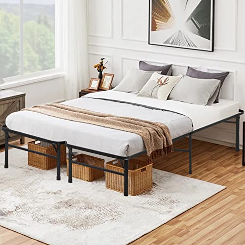 Twin Sturdy Steel Bed Frame 14 Inch Metal Platform with Underbed Storage Black Y955