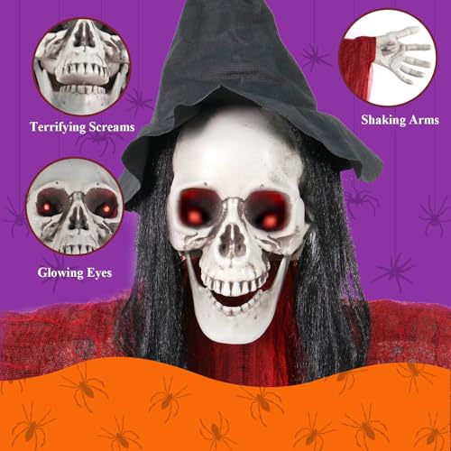 6.5ft Animated Skeleton Witch Halloween Decoration with LED Eyes U7307