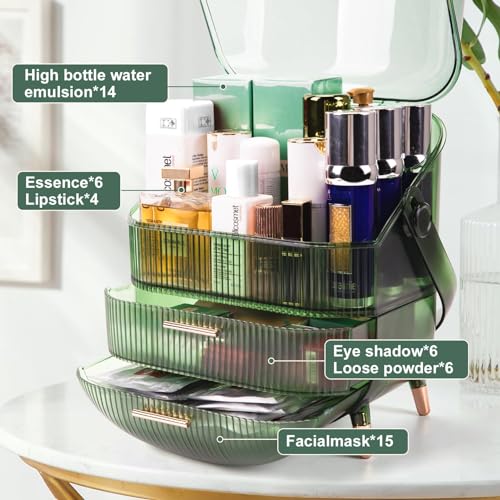 Makeup Organizer Countertop with Lid and Drawers for Vanity, White X20695