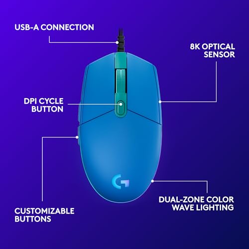 Logitech G203 Wired Gaming Mouse, 8,000 DPI, RGB, 6 Programmable Buttons, PC/Mac - Black U28629