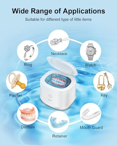 BCOM Ultrasonic Retainer Cleaner 46kHz, Portable Jewelry Cleaner for Dental Retainer, Watch, Ring H869133