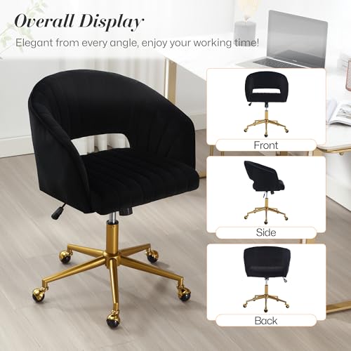 Modern Corduroy Swivel Desk Chair with Gold Base, Black Z8760