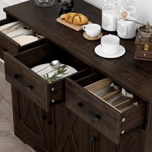 HOSTACK Modern Farmhouse Sideboard Buffet Cabinet with Barn Doors, White U8843