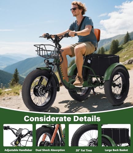 Electric Tricycle for Adults, 750W, Folding Fat Tire, 48V Removable Battery O76597