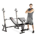 Marcy Olympic Workout Bench with Preacher Curl Pad and Weight Rack, White/Black R86365