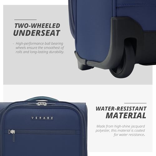 Verage Under Seat Luggage with Wheels, Softside Spinner Carry On, Navy 14-Inch A51804
