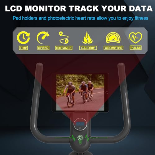 Indoor Cycling Bike with iPad Mount & LCD Monitor, Silent Belt Drive L36836