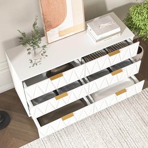 Vibe & Dine White 6 Drawer Dresser with Gold Handles N790944