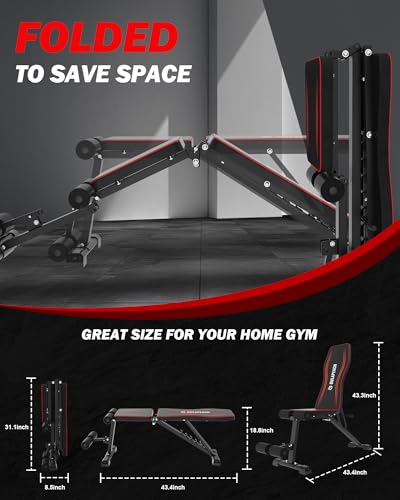 Adjustable Weight Bench for Home Gym, Foldable, 700LBS Capacity B1078
