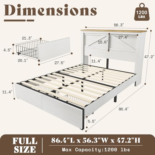 AMERLIFE King Bed Frame with Bookcase Headboard and Charging Station V4787