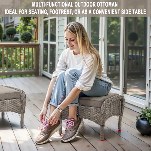 Outdoor Wicker Swivel Rocker Chairs Set of 2 with Rattan Side Table, Brown/Blue B592