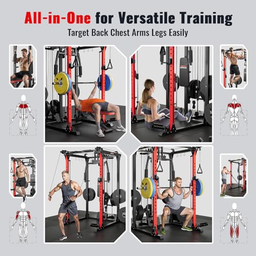 ARMAC Smith Machine Multi-Functional Power Cage for Home Gym with LAT Pull-Down W77327