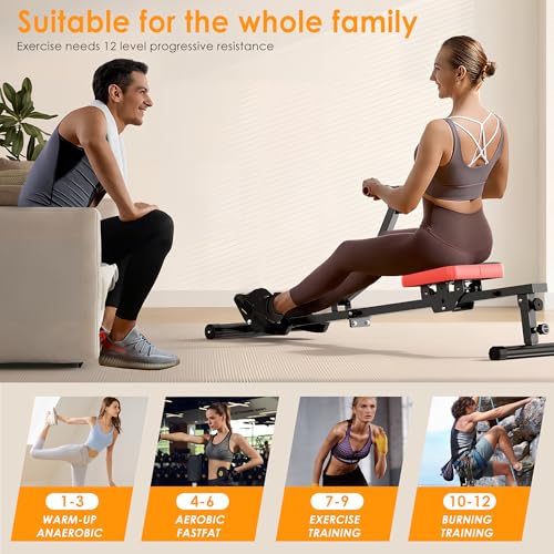 SogesGame Rowing Machine with 12 Levels Resistance, Digital Monitor, Home Gym Equipment C740