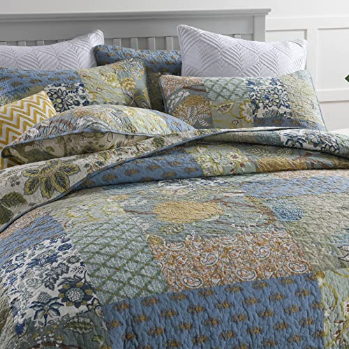 Yvooxny Queen Size Reversible Cotton Quilt Set with Pillow Shams Z577576