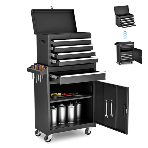 Rolling Tool Chest 5 Drawer Steel Garage Storage Cabinet with Lockable Wheels, Black D430