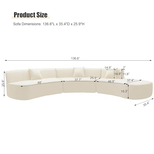 GNIXUU 136.6" Oversized Modular Sectional Sofa with Chaise & Pillows, Grey R53554