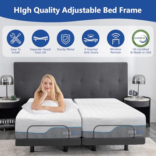 Split King Adjustable Bed Frame with Gel Memory Foam Mattress, Wireless Remote F95930