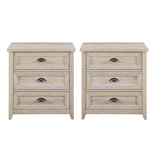 Walker Edison Hazel 2-Piece Modern Farmhouse 3 Drawer Nightstand, White Oak X7971