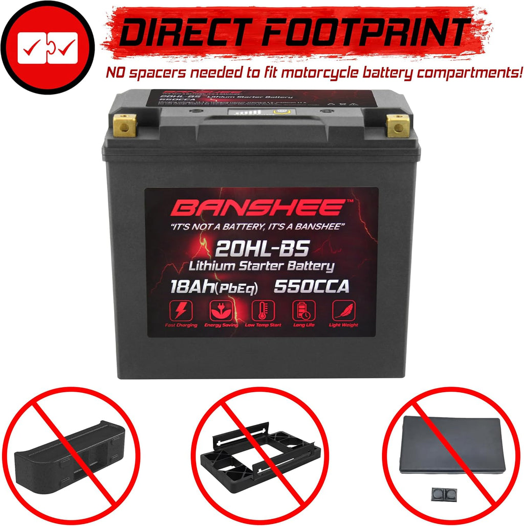 Banshee Lithium Motorcycle Battery YTX20L-BS 12.8V 18AH with BMS R8663