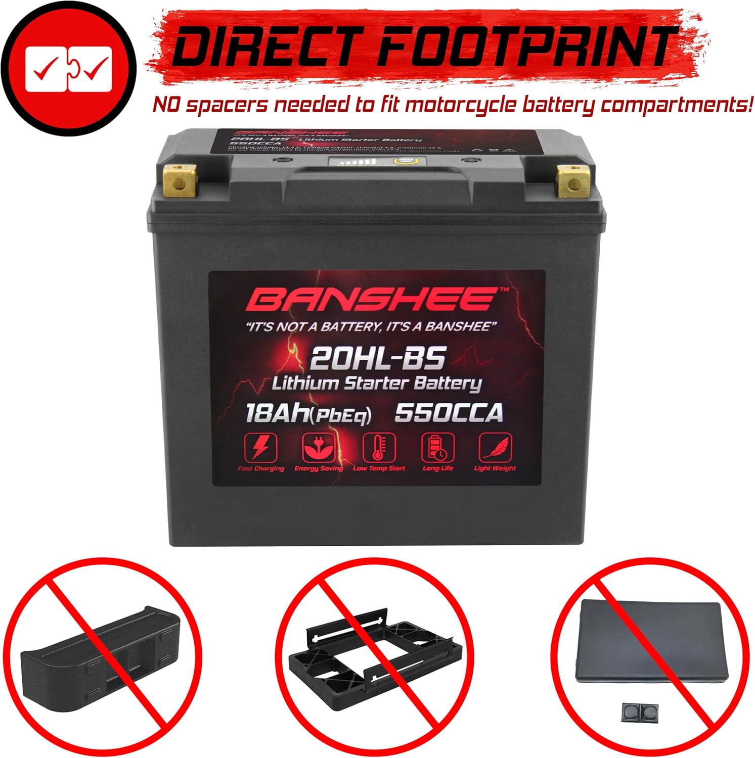 Banshee Lithium Motorcycle Battery YTX20L-BS 12.8V 18AH with BMS R8663