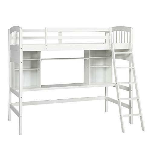 Harper & Bright Designs Full Size Loft Bed with Wardrobe and Desk, Solid Wood, White R4710